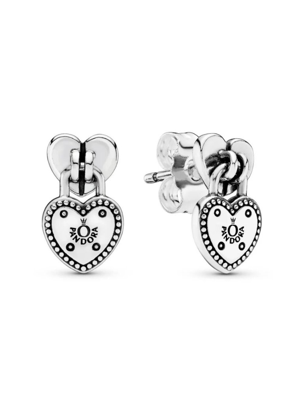 NWT Pandora Heart PadLock 925 Sterling SIlver Earrings